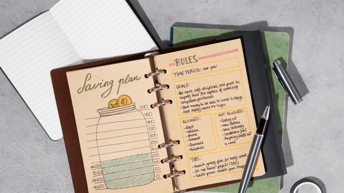 Bullet journal aberto na página de registro mensal, com caneta preta e régua ao lado
